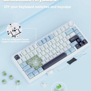 Aula F75 75% Wireless Mechanical Keyboard | Hot Swappable | Pre-lubed Linear Switches | RGB Backlit | 2.4GHz/Type-C/Bluetooth Gaming Keyboard (Ice Blue, Reaper Switch)